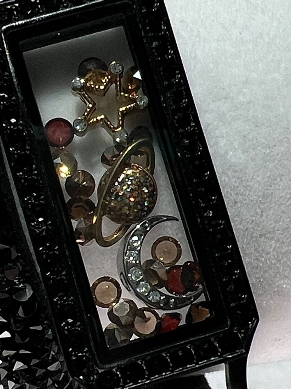 Origami Owl Black Crystal Wrap Living Locket Bracelet with Gold & Silver Charms - Picture 2 of 4